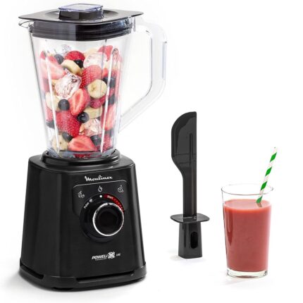 Moulinex Perfect Mix+ LM88A8 Mélangeur de verre 1200 W Résultats rapides 1,5 L Capacité 3 programmes : mixeur smoothie, pica glace, autoclean, pichet à tritan, avec statule, noir